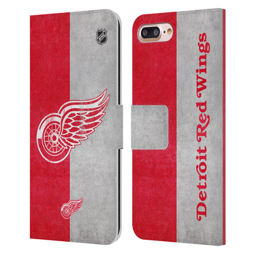 NHL Detroit Red Wings Half Distressed Leather Book Wallet Case Cover For Apple iPhone 7 Plus / iPhone 8 Plus