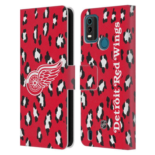 NHL Detroit Red Wings Leopard Patten Leather Book Wallet Case Cover For Nokia G11 Plus