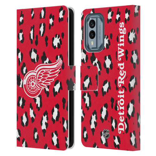 NHL Detroit Red Wings Leopard Patten Leather Book Wallet Case Cover For Nokia X30