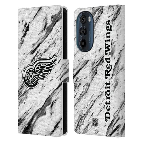 NHL Detroit Red Wings Marble Leather Book Wallet Case Cover For Motorola Edge 30