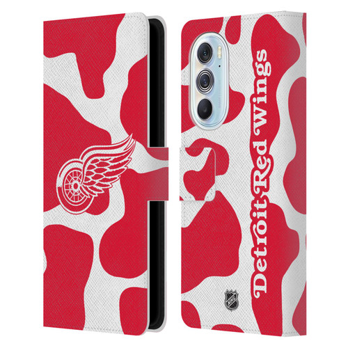 NHL Detroit Red Wings Cow Pattern Leather Book Wallet Case Cover For Motorola Edge X30