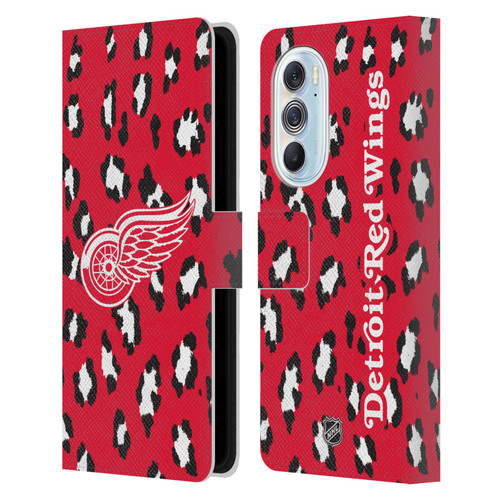NHL Detroit Red Wings Leopard Patten Leather Book Wallet Case Cover For Motorola Edge X30