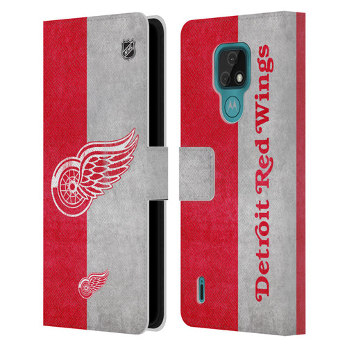 NHL Detroit Red Wings Half Distressed Leather Book Wallet Case Cover For Motorola Moto E7