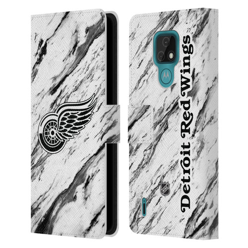 NHL Detroit Red Wings Marble Leather Book Wallet Case Cover For Motorola Moto E7