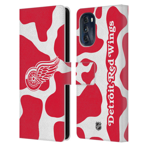 NHL Detroit Red Wings Cow Pattern Leather Book Wallet Case Cover For Motorola Moto G (2022)