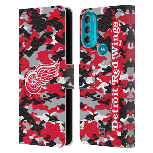 NHL Detroit Red Wings Camouflage Leather Book Wallet Case Cover For Motorola Moto G71 5G