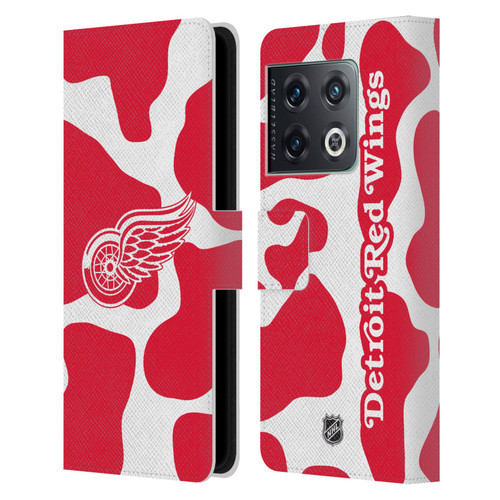 NHL Detroit Red Wings Cow Pattern Leather Book Wallet Case Cover For OnePlus 10 Pro