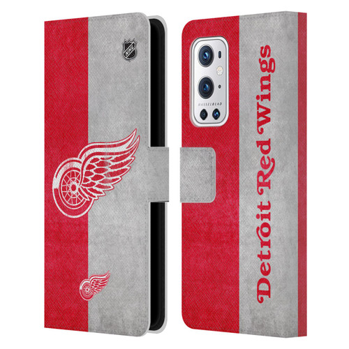 NHL Detroit Red Wings Half Distressed Leather Book Wallet Case Cover For OnePlus 9 Pro