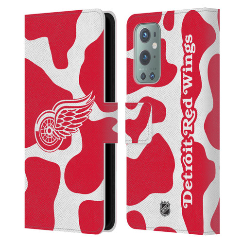 NHL Detroit Red Wings Cow Pattern Leather Book Wallet Case Cover For OnePlus 9