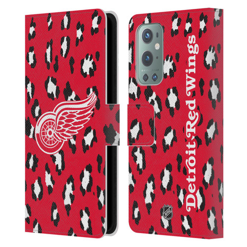 NHL Detroit Red Wings Leopard Patten Leather Book Wallet Case Cover For OnePlus 9