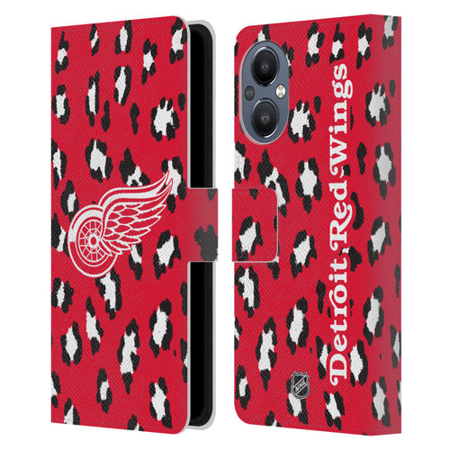 NHL Detroit Red Wings Leopard Patten Leather Book Wallet Case Cover For OnePlus Nord N20 5G