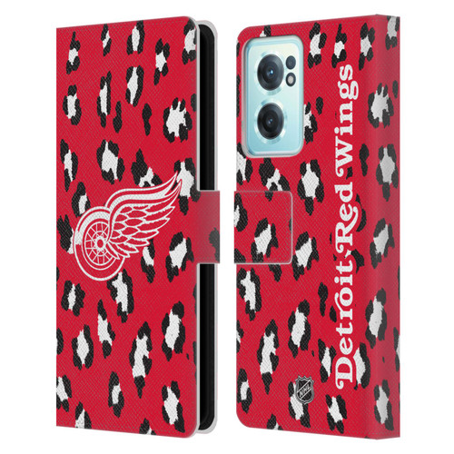 NHL Detroit Red Wings Leopard Patten Leather Book Wallet Case Cover For OnePlus Nord CE 2 5G