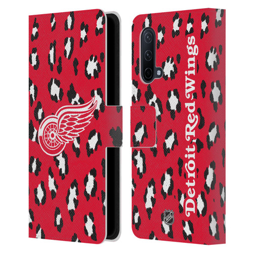 NHL Detroit Red Wings Leopard Patten Leather Book Wallet Case Cover For OnePlus Nord CE 5G