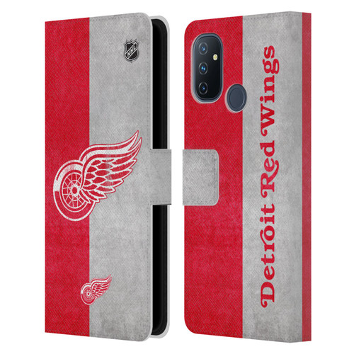 NHL Detroit Red Wings Half Distressed Leather Book Wallet Case Cover For OnePlus Nord N100