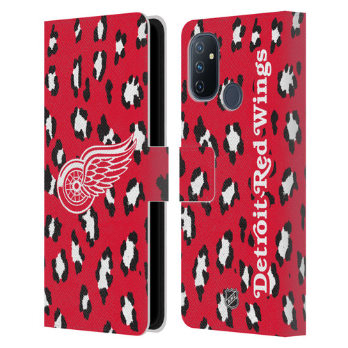 NHL Detroit Red Wings Leopard Patten Leather Book Wallet Case Cover For OnePlus Nord N100