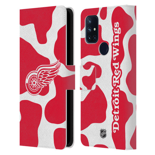 NHL Detroit Red Wings Cow Pattern Leather Book Wallet Case Cover For OnePlus Nord N10 5G