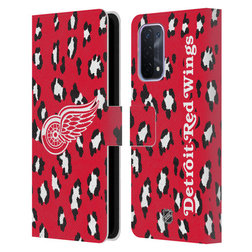 NHL Detroit Red Wings Leopard Patten Leather Book Wallet Case Cover For OPPO A54 5G