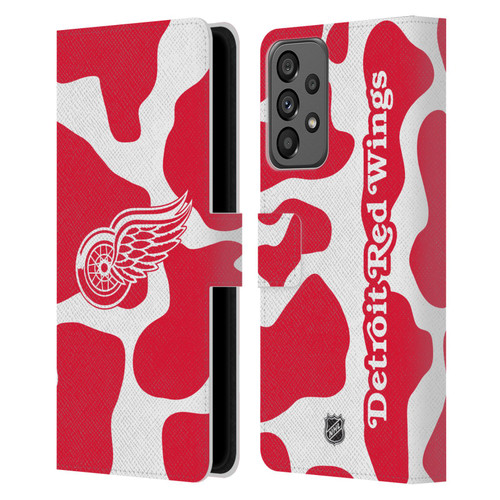 NHL Detroit Red Wings Cow Pattern Leather Book Wallet Case Cover For Samsung Galaxy A73 5G (2022)