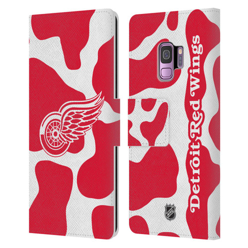 NHL Detroit Red Wings Cow Pattern Leather Book Wallet Case Cover For Samsung Galaxy S9