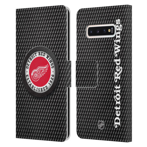 NHL Detroit Red Wings Puck Texture Leather Book Wallet Case Cover For Samsung Galaxy S10