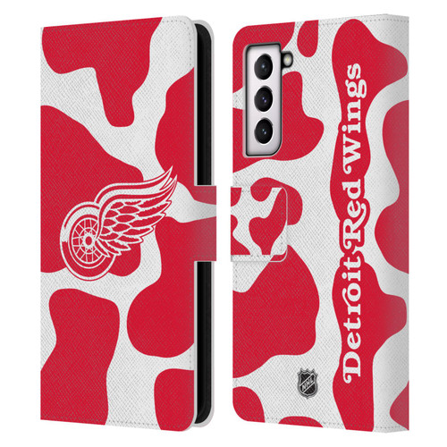 NHL Detroit Red Wings Cow Pattern Leather Book Wallet Case Cover For Samsung Galaxy S21 5G