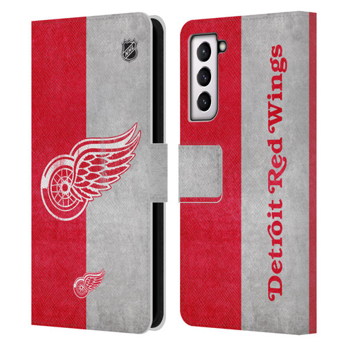 NHL Detroit Red Wings Half Distressed Leather Book Wallet Case Cover For Samsung Galaxy S21 5G