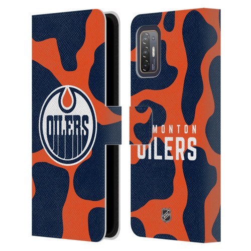 NHL Edmonton Oilers Cow Pattern Leather Book Wallet Case Cover For HTC Desire 21 Pro 5G