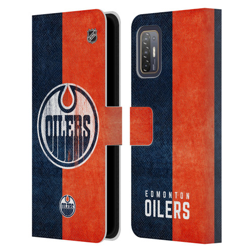 NHL Edmonton Oilers Half Distressed Leather Book Wallet Case Cover For HTC Desire 21 Pro 5G