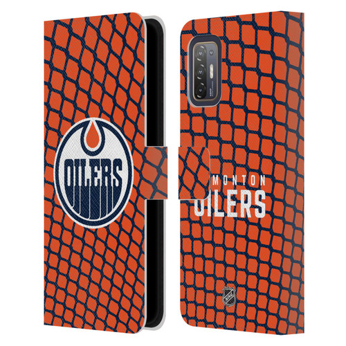 NHL Edmonton Oilers Net Pattern Leather Book Wallet Case Cover For HTC Desire 21 Pro 5G