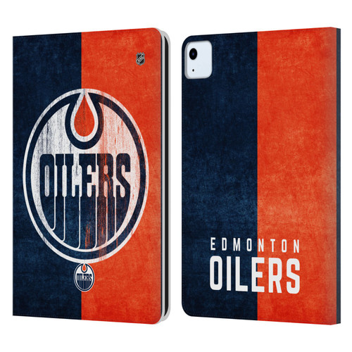 NHL Edmonton Oilers Half Distressed Leather Book Wallet Case Cover For Apple iPad Air 2020 / 2022