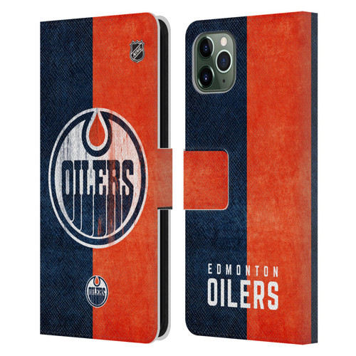 NHL Edmonton Oilers Half Distressed Leather Book Wallet Case Cover For Apple iPhone 11 Pro Max