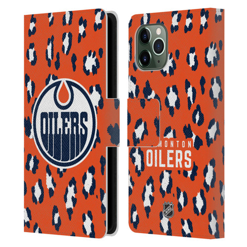 NHL Edmonton Oilers Leopard Patten Leather Book Wallet Case Cover For Apple iPhone 11 Pro