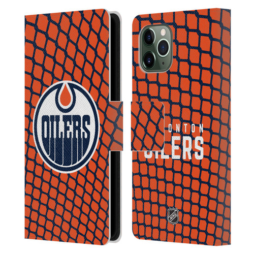 NHL Edmonton Oilers Net Pattern Leather Book Wallet Case Cover For Apple iPhone 11 Pro