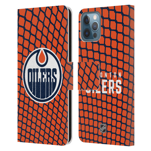 NHL Edmonton Oilers Net Pattern Leather Book Wallet Case Cover For Apple iPhone 12 / iPhone 12 Pro