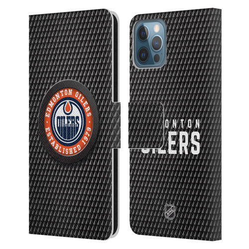 NHL Edmonton Oilers Puck Texture Leather Book Wallet Case Cover For Apple iPhone 12 / iPhone 12 Pro