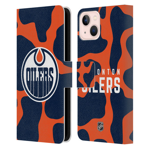 NHL Edmonton Oilers Cow Pattern Leather Book Wallet Case Cover For Apple iPhone 13