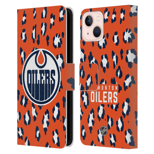 NHL Edmonton Oilers Leopard Patten Leather Book Wallet Case Cover For Apple iPhone 13