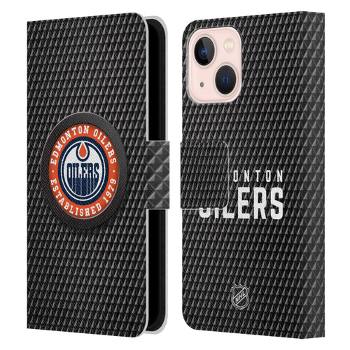 NHL Edmonton Oilers Puck Texture Leather Book Wallet Case Cover For Apple iPhone 13 Mini