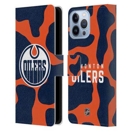 NHL Edmonton Oilers Cow Pattern Leather Book Wallet Case Cover For Apple iPhone 13 Pro Max