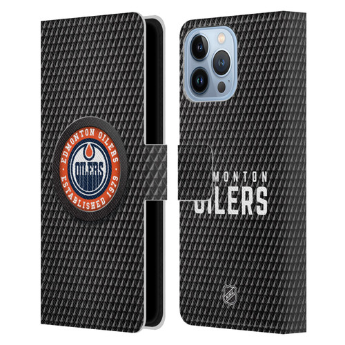 NHL Edmonton Oilers Puck Texture Leather Book Wallet Case Cover For Apple iPhone 13 Pro Max