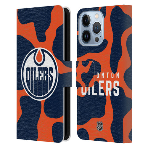 NHL Edmonton Oilers Cow Pattern Leather Book Wallet Case Cover For Apple iPhone 13 Pro