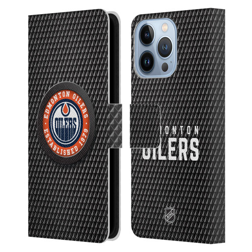 NHL Edmonton Oilers Puck Texture Leather Book Wallet Case Cover For Apple iPhone 13 Pro