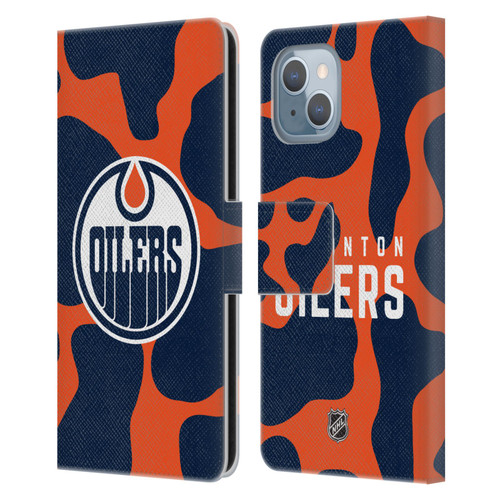 NHL Edmonton Oilers Cow Pattern Leather Book Wallet Case Cover For Apple iPhone 14