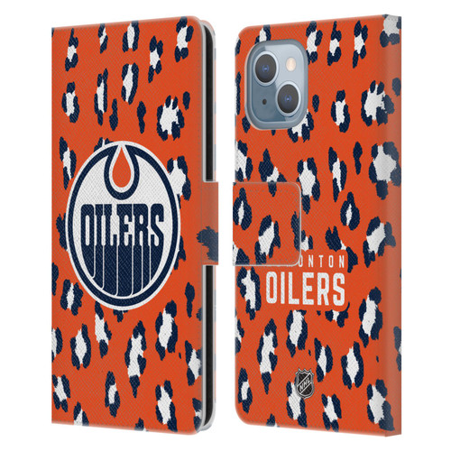 NHL Edmonton Oilers Leopard Patten Leather Book Wallet Case Cover For Apple iPhone 14