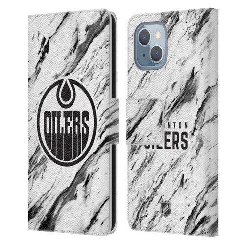 NHL Edmonton Oilers Marble Leather Book Wallet Case Cover For Apple iPhone 14