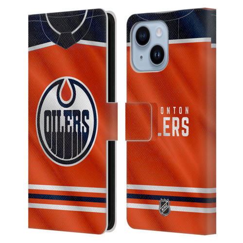 NHL Edmonton Oilers Jersey Leather Book Wallet Case Cover For Apple iPhone 14 Plus