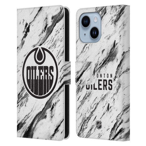 NHL Edmonton Oilers Marble Leather Book Wallet Case Cover For Apple iPhone 14 Plus