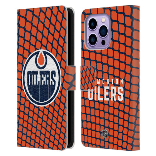 NHL Edmonton Oilers Net Pattern Leather Book Wallet Case Cover For Apple iPhone 14 Pro Max