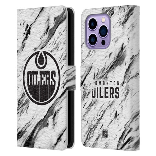 NHL Edmonton Oilers Marble Leather Book Wallet Case Cover For Apple iPhone 14 Pro Max