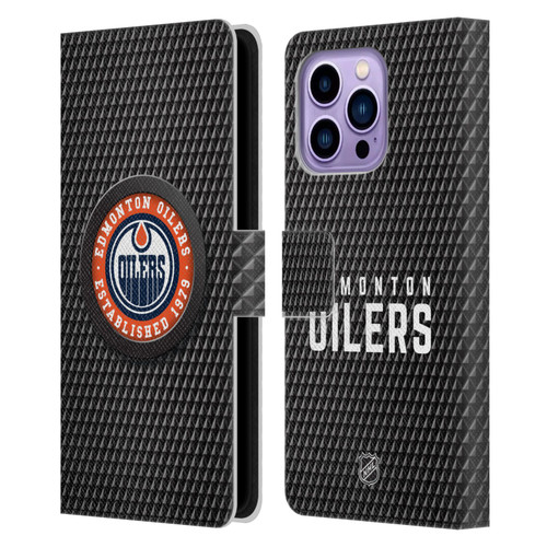 NHL Edmonton Oilers Puck Texture Leather Book Wallet Case Cover For Apple iPhone 14 Pro Max